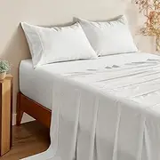 Serene 400TC Bamboo Cotton Blend Sateen Sheet Set Pillowcase Eco-Friendly 60% Bamboo 40% Cotton-White (King Single:1xflat Sheet 200x260cm,1xfitted Sheet 107x203+40cm,1xpillowcase 48x73+15cm)