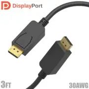3FT DisplayPort Male to Male Cable V1.2 4K 144Hz 2K 3D HDR 30AWG Gold Black