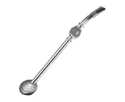 Straw Spoon Creative Durable Stainless Steel Multifunctional Drinking Ladle for Home-Grey