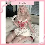 【LITTLEFISH】美式甜心 歐美 性感 內衣外穿連身衣 蕾絲 花邊 蝴蝶結透視性感內衣套裝