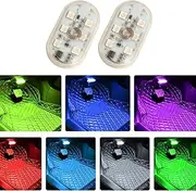 2 Pcs LED Car Interior Lights, 7 Colors Magnetic Ambient Light Kit, USB Rechargeable Atmosphere Lights, Mini Trunk Lights, Touch Sensor Design, Easy Installation