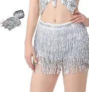 [Axvxby] Accessory Sequin Powder and Sequin Fringe Skirt Set