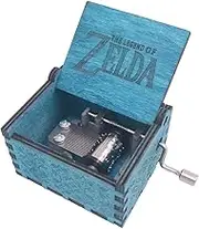 The Legend of Zelda Music Box Hand Crank Musical Box Carved Wooden,Play Zelda:Song of Storms from Ocarina of Time,Blue