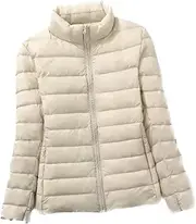 [WSLCN] Women Down Jacket Lightweight Duck Down Quilted Stand Collar Puffer Jacket