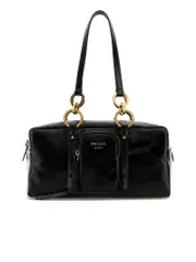 Prada Dangle Medium Leather Top Handle Bag Black