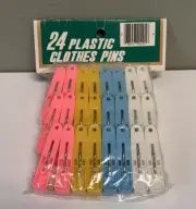 NOS Vintage 24 Kmart Plastic Clothespins Pink Blue Yellow White New in Bag