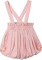 [Libertepe] Baby Girls Detachable Suspender Bloomer Shorts Elastic Waist Loose Harem Shorts Cute Solid Color Ruffle Short Pants