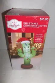 4 Ft Christmas Cactus Santa Inflatable Airblown LED Light Up Holiday Yard Decor