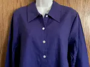 Sport Savvy Purple Blouse Long Sleeve Button Front Linen Rayon Women's Size Med.
