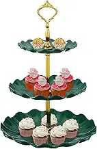 uxcell 2Pcs 3-Tier Cupcake Stand Holder, Plastic Round Tiered Serving Stand, Mini Cakes Fruit Candy Display Dessert Tower Tray for Tea Party, Wedding, Green