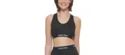 Calvin Klein Medium-Impact V-Neck Racerback Sports Bra Women's L Black Pullover