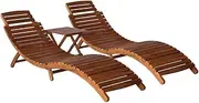 Solid Wood Acacia Lounger Set Folding Outdoor Patio Reclining Lounge Gravity Chair with Tea Table for Lawn Or Beach, Adults Enjoy Relaxing