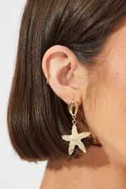 Gold Shell and Starfish Earrings - Size ONE, Women's Ring