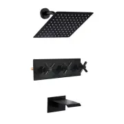 3 Handle Tub Shower Faucet, Matte Black Three Handle Shower Faucet Set with W...