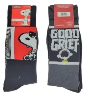 New PEANUTS Mens SNOOPY 2 Pair Of Socks CHARLIE BROWN ‘GOOD GRIEF’