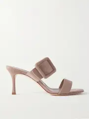 [Manolo Blahnik] Manolo Blahnik - Gable 70 Buckled Suede Mules - Tan - IT36 IT 36 Brown