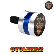 Silver & Blue Billet Fender Seat Bolt 96-Up Harley BURNING SKULL - 099