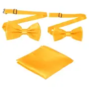 Bow Tie for Men, Adjustable Bow Ties with Pocket Square(Gold, 2Size)