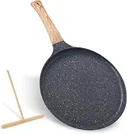 Innerwell Nonstick Crepe Pan, 8 Inch Granite Coating Flat Skillet Dosa Tawa Tortilla Pan for Roti, Comales para Tortillas Pancake Pan, Induction Compatible, PFOA Free