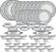 [La Opala] Sovrana Collection, Opal Glass Traditional Dinner Set 62 Pcs, Persian Grey, White