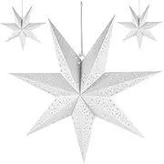 3Pcs Paper Star Lantern, 28 Inch Large Star Lantern, Decorative Star Paper Lantern, White Hanging Stars Lamp Shade for Wedding Birthday Christmas Decor