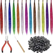 50 Pieces Synthetic Feather Hair Extension Colored Synthetic Hair Feather 13 Colors Colorful False Hair Extension Straight Hair Feather with Tools