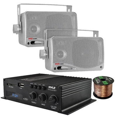 Pyle PFA220BT 2-Channel Bluetooth Amplifier System,2x 3.5'' 200W Silver Speakers