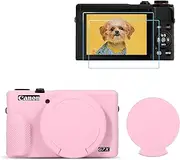 TYUANDOUER G7X Mark III Case & LCD Screen Protector Kit - Soft Silicone Camera Case for Canon Powershot G7X Mark III, Lightweight Protective Cover - Pink
