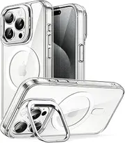 JETech Kickstand Case for iPhone 15 Pro Max 6.7-Inch Compatible with MagSafe Wireless Charging, Built-in Camera Ring Stand, Shockproof Phone Bumper Cover, Anti-Scratch Back (Clear)