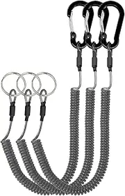 Lix&Rix Spiral Retractable Safety Coiled Lanyard with Stainless Steel Clip Keychain Ring Carabiner for Keys Fishing Tools,3pcs