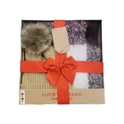 Lucky Brand Women's 2 Piece Hat and Scarf Set Wine and Camel