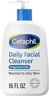 Cetaphil Face Wash, Daily Facial Cleanser for Sensitive, Combination to Oily Skin, NEW 16 oz, Fragrance Free,Gentle Foaming, Soap Free, Hypoallergenic