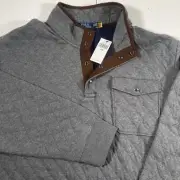 NEW Polo Ralph Lauren Men Quilted Knit Jersey Pullover 4XB Snap Button Gray NWT
