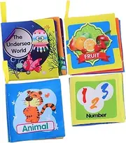 GRADENEVE Early Learning Activity 4 Pack Fabric Baby Books Numbers Animals Squeaky and Crinkle for Boys Girls Toddlers