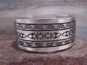 Navajo Indian Hand Stamped Sterling Silver Cuff Bracelet Signed RE