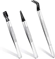 Non-Marring Silicone-Tipped Tweezers Set – 3Pcs Rubber Coated with Straight, Flat and Bent Tips for Crafts,Rubber Straight Flat Tip Tweezers