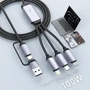 100W USB C Multi Fast Charging Cable, 6FT, 5 in 1 Nylon Braided with Micro USB Type C Lightning Connector for iPhone, Compatible with iPhone 16 15 14 13, Samsung