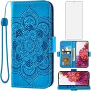 Asuwish Compatible with Samsung Galaxy S20 FE Gaxaly S 20 FE 5G UW 6.5 inch Wallet Case and Glass Screen Protector Flip Card Holder Cell Phone Cover for Glaxay S20FE5G S20FE 20S Fan Edition 4G G5 Blue