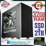 AMD Ryzen Gaming PC GeForce GTX 1050 Ti 32GB RAM Computer SSD+2TB Desktop System