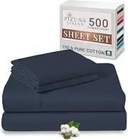 Pizuna Cotton King Sheet Set, 500 Thread Count 100% Combed Cotton Sateen Weave King Size Sheet Setinclude 1 Fitted Sheet, 1 Flat Sheet & 2 Pillow Cases (Dark Blue Sheet Set - 4 PC)