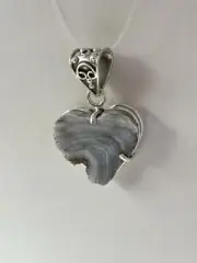 Heart-Shaped Agate Druzy Pendant 925 Sterling Silver Artisan Handmade