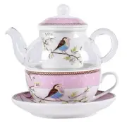 Tea for One Set, Glass Teapot with Porcelain Infuser Strainer and Cup & Sauce...
