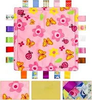 Breathable Infant Taggy Blanket Soft Touch Plush Taggy Blankets Comfortable Security Taggie Present for Bedtime Newborn Baby -Small Flowers