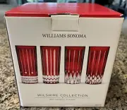 Williams Sonoma Set of 4 Wilshire Jewel Cut Ruby Red Highball Glasses 13 OZ NIB