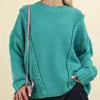 New In by Very J Boutique Teal Blue Chunky Braid Oversized Sweater NWT size M