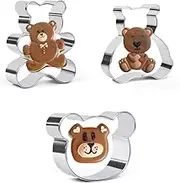 Crethinkaty Teddy Bear Cookie Cutter Set - 3 Pieces Bear Face and Teddy Bears Stainless Steel Biscuit Cutters Fondant Cake Decoration for Baking