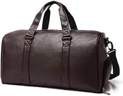 [Generic] PU Leather Duffle Bag with Shoe Compartment, (Black, Brown - Large) Waterproof Pocket, Overnight Bag, Carry On Bag, Travel Bag, Tote Duffel Bag for Men or Women (Chestnut Brown)