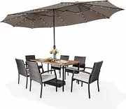 Costway 480cm Twin Patio Umbrella with 48 LED Lights, Double-Sided Outdoor Umbrella W/ Auto-Charging Solar Panel, Extra-Large Outdoor Market Umbrella W/ Hand-Crank System for Poolside, Garden & Backyard