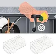 BYTELIVE 2-Pack Silicone Sink Splash Guard, Mini Size 9.6" x 6", Double-sided Design Self Drainin Sink Mat for Kitchen, Bathroom, Sink Sponge Holder (2-Pack White)