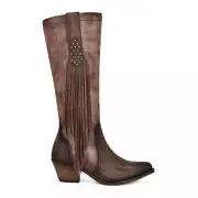 New Corral Women's Bronze Fringe F1251 Tall 15" Leather Western Boots 7 M
